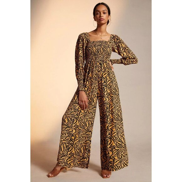 Anthropologie Pants - KACHEL X ANTHROPOLOGIE Tiger Striped Smocked Crepe Wide Leg Jumpsuit, Size M